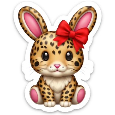 Leopard print bunny with red bow sticker