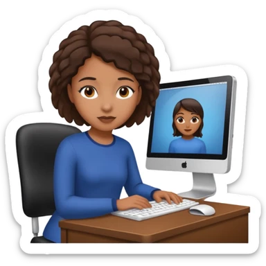 Fille métisse devant un ordi sticker