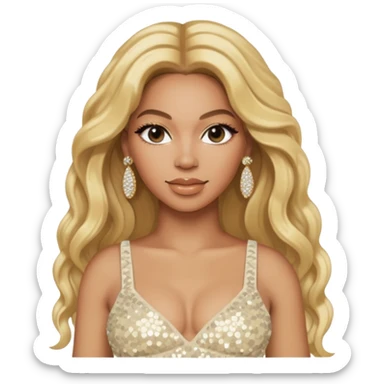 Beyonce with long blonde hair, ivory sequin crop top, ivory earring sticker