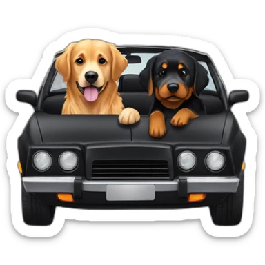 Golden retriever and rottweiller in a dark cabriolet sticker