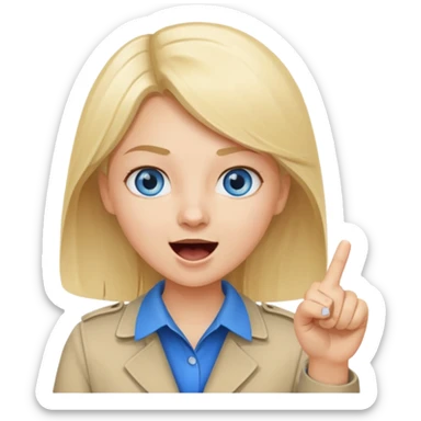 blue eyes blonde girl yelling into megaphone and holding up 1 finger in the other hand smiling sticker