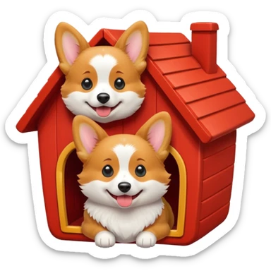 a corgi dog resembling the real Apple emoji dog with its head sticking out of a red dog house sticker