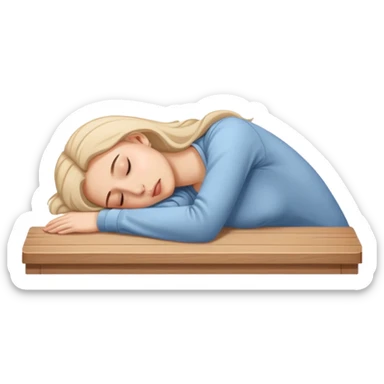 Tired woman sleeping with head down on empty desk sticker