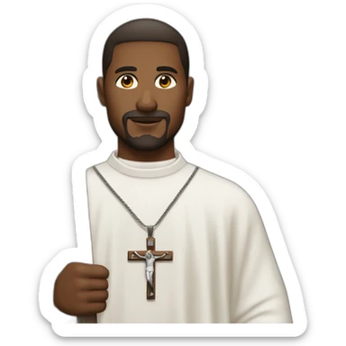 sacerdote piel blanca túnica negra crucifijo en la mano sticker