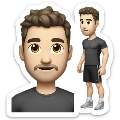 Confused Pale skinned Fit Man With the biceps and dark brown hair in black shirt, gray sports shorts and white Sneakers sticker