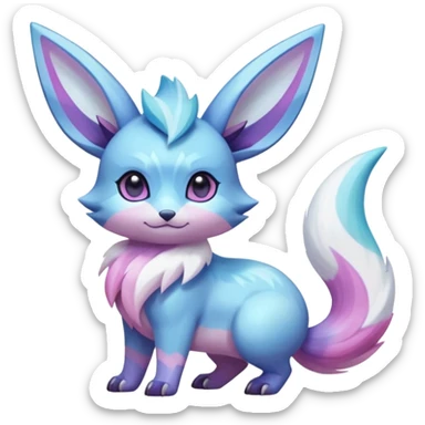 Shiny Pastel Colorful Purple-Violet-Pink-White-crystallic Iridescent Exotic Minccino-Aurorus-Glaceon-Fakémon-hybrid-creature (full body)  sticker