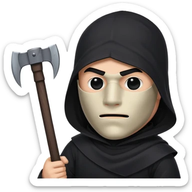 an executioner with a black sheet on his face so we can't see his face but only his eyes and an axe in his hand sticker