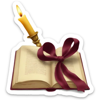 open book and candlestick with burgundy bow sticker