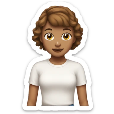 Girl with brown short hair wearing a Taylor swift shirt. Her skin is like light ktan sticker