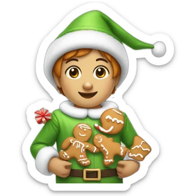 little elf weaitng a pinguin costume and selling gingerbread sticker