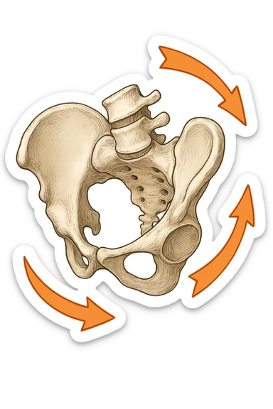 Bacino anatomico ruotato in senso orario quindi con le frecce che girano verso destra per far capire sticker