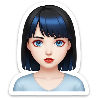 Pale girl with blue eyes, black hair with red highlights and bangs sticker