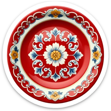 antique porcelain red plate  sticker