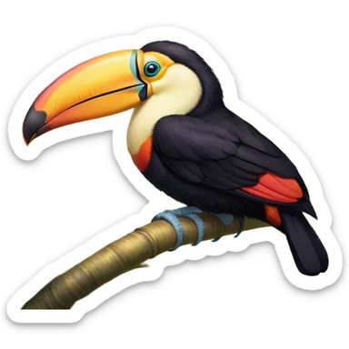 Meme-Worthy cute Sleeping Toucan Portrait Emoji, Head resting peacefully with a contented smile, showcasing a vibrantly colored beak and eyes gently closed in serene slumber, Simplified yet comically adorable features, highly detailed, glowing with a soft, drowsy tropical light, high shine, relaxed and utterly lovable, stylized with an air of playful laziness, bright and heartwarming, soft glowing outline, capturing the essence of a sleeping toucan that feels destined to become the next viral icon of adorable rest! sticker