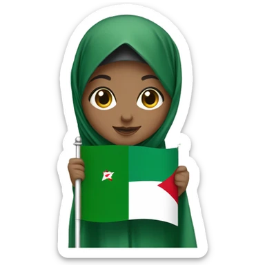 Girl with hijab holding both flags Algerian flag and palestenian flag  sticker
