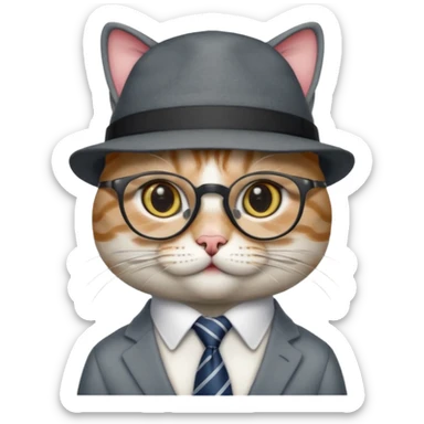 half body cat with ties and opticals and  hat sticker