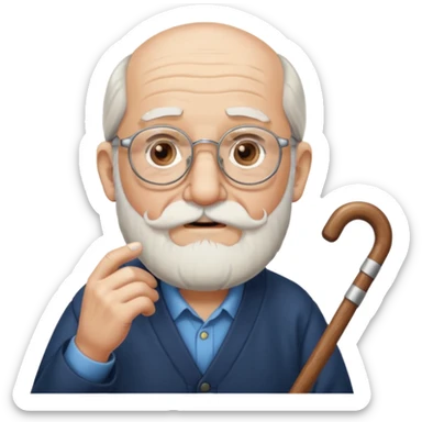 Anciano barba blanca muy larga bastón audifonos sordera lentes  sticker