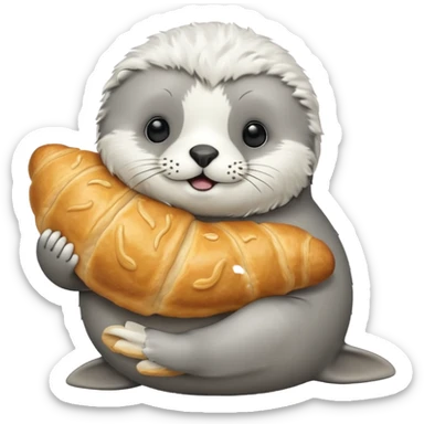 Baby seal holding a croissant sticker