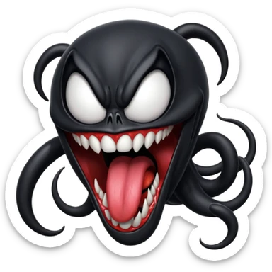 Venom symbiote, wild and freaky, sticking his tongue out, Apple OS emoji style, no apple shape sticker