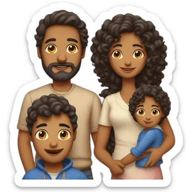 indian family with one dad and one son straight hair and one mom and one daughter curly hair sticker