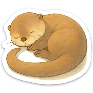 soft ghibli style sleeping otter curled up with gentle colors sticker