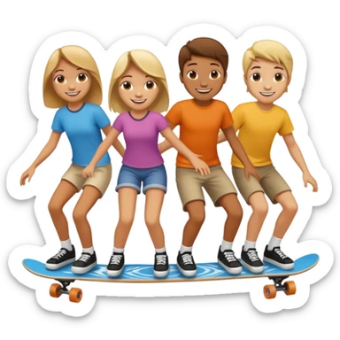 Four people on one long skateboard sticker