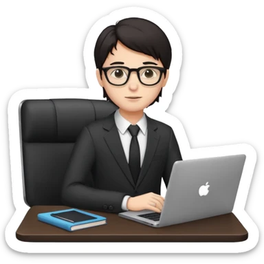 un estudiante con lentes y su laptop CON TERNO Y CABELLO NEGRO sticker