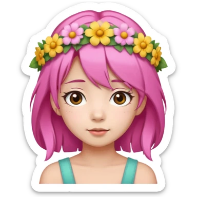 An Asian girl with  pink hair, big eyes,sweet
 sticker