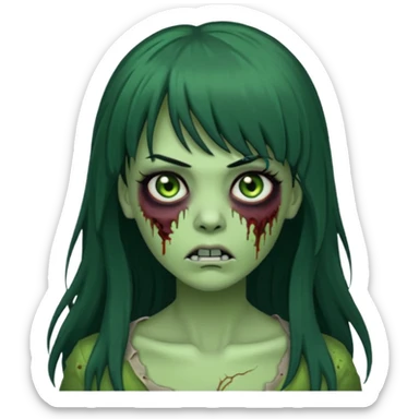 mulher zombie verde com cabelos pretos longos e franja  sticker