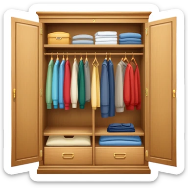 wooden wardrobe closet with clothes sticker
