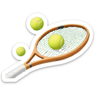 A tennis racket and ball placed on the grass court, with the lines of the court clearly visible in the background. The scene captures the essence of the sport, highlighting the equipment and the vibrant, open atmosphere of a tennis match sticker