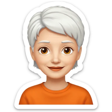 older white haired woman with orange shirt short white hair sticker