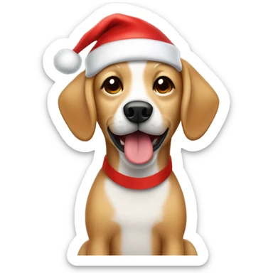 Small happy Tan dog with floppy ears in a Santa hat sticker