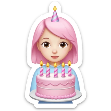 birthday girl emoji with cute baby pink font and a cake sticker