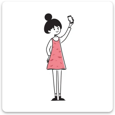 girl wearing a cute pink dress taking a selfie sticker