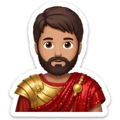 Mars from Roman Deities with long dark brown hair and beard, red sequin toga, light tan skin sticker