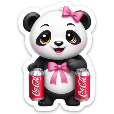 cute panda with pink bows on its ears and holding cans of diet coke sticker
