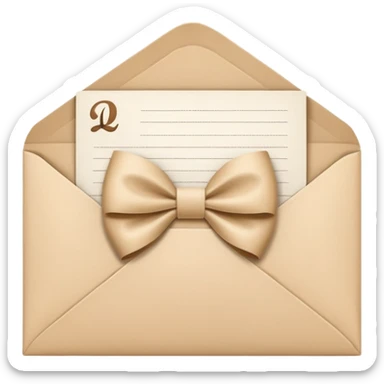 an open beige envelope with a bow with a letter sticking out of it sticker