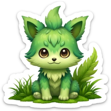 Pastel warm mossy grassy elemental fantasy colorful-green-brown-gradient anime-styled edgy cool badass cute random Fakémon-creature, with random markings, full body sticker