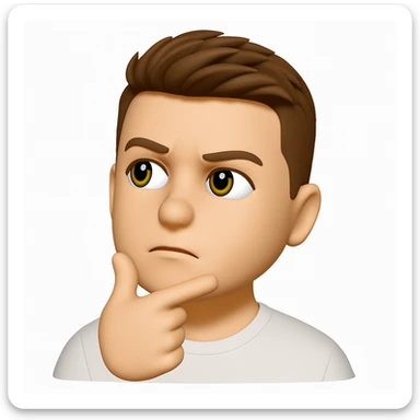 Based on these photos, make an emoji with facial features preserved, a man in a white T-shirt looks into the distance, thinks sticker