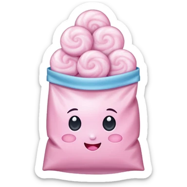Cotton candy in a bag, packaged fluffy sugar sticker