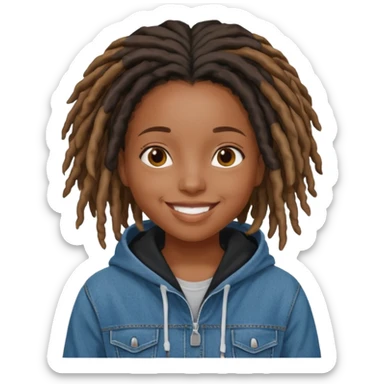 make a black girl with locs wearing a denim hoodie with black sleeves sticker