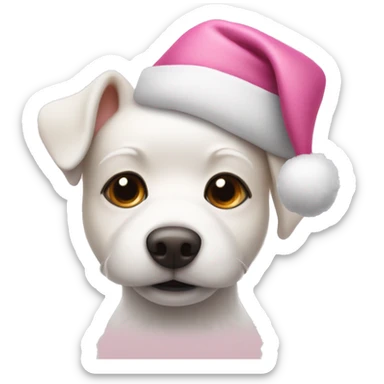 small white dog wearing a pink and white christmas hat  sticker