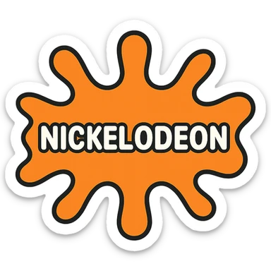 color outline icon of Nickelodeon logo, energetic, cartoonish, orange and white sticker