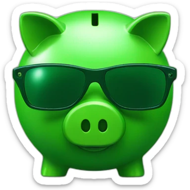 green piggybank with green sunglasses sticker