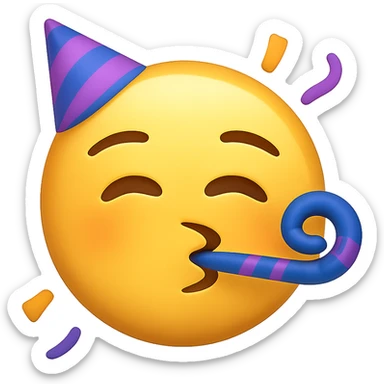 face with party horn emoji, digital illustration, no background sticker