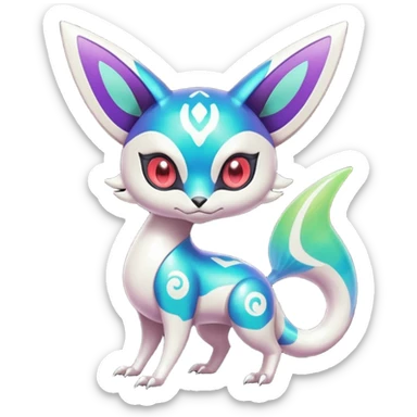 Shiny Colorful Futuristic Oriental Painted Asian Vernid-Trico-Meloetta-Latias-Koraidon-Peppercat-Protogen-Pokémon-Digimon-Fakémon-fusion-hybrid-creature sticker