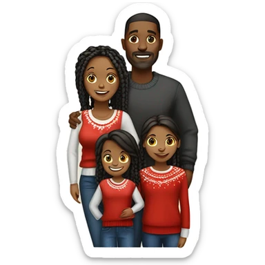 Black family of four members with Dad, Mom, Son, and Daughter. The Son and Daughter are teenagers. The Mom has braids. The Dad is light skinned.All family members are wearing Christmas sweaters and Santa hats.  sticker