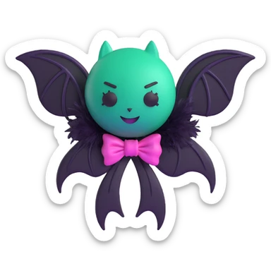 3D emoji gothic bow, midnight green silk, silver bat brooch, black feather accents, mysterious and lush sticker