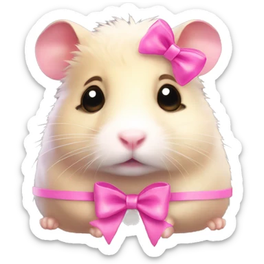 Super sad hamster with a pink bow over it’s head sticker